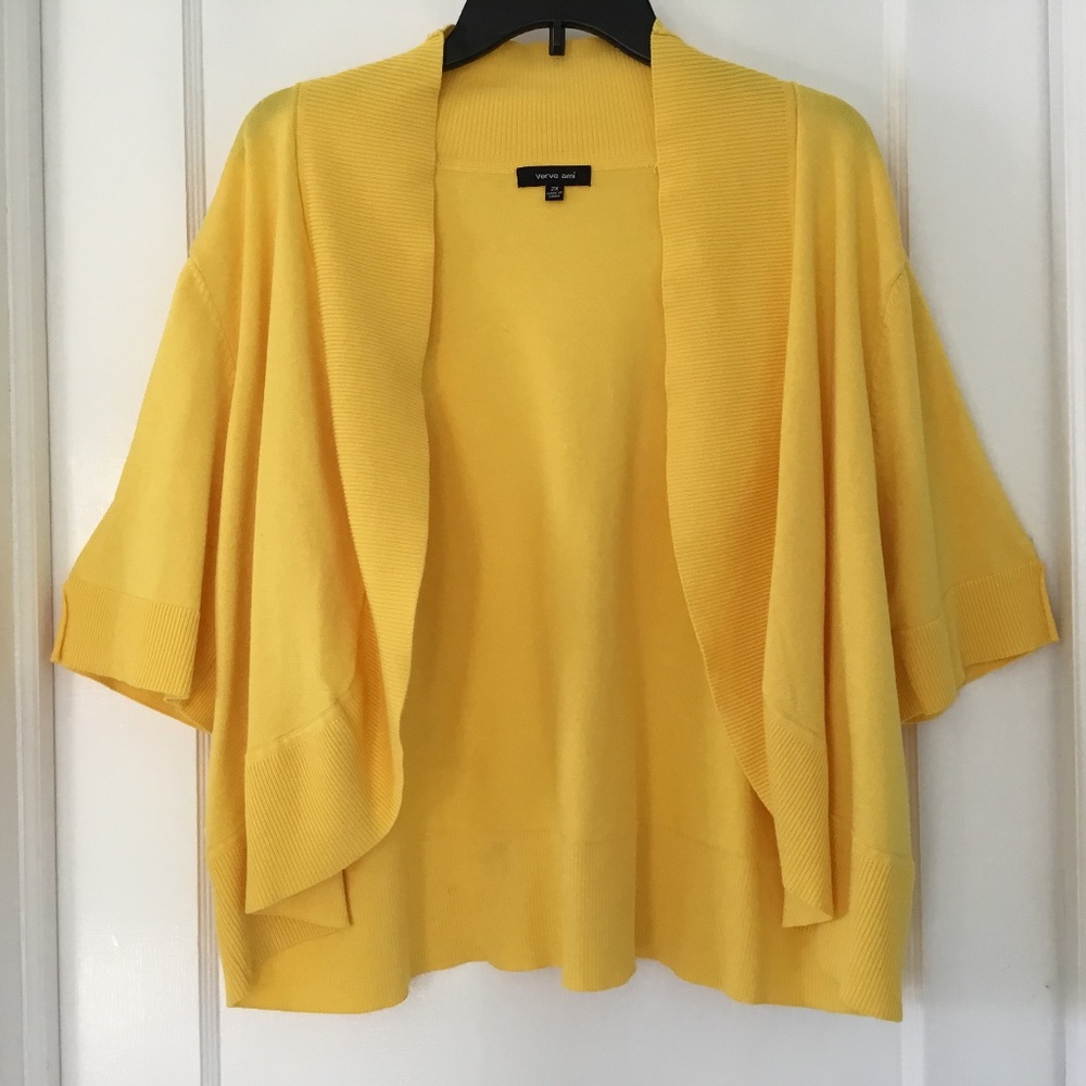 Verve Ami bright yellow knit shrug, short sleeve, size 2X, like new